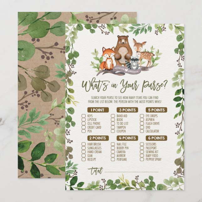 Vare i ditt Purpose Woodland Baby Shower-spelkort Inbjudningar (Fram/baksida)