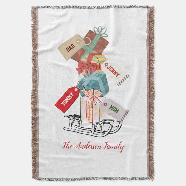 Vare Snö Sleigh White Grönt Modern jul Filt (Framsidan Vertikal)