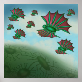 Varelser flygande i formation kastar skuggor poster
