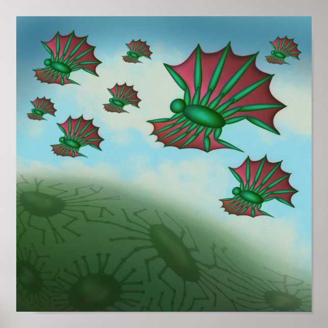 Varelser flygande i formation kastar skuggor poster (Framsidan)