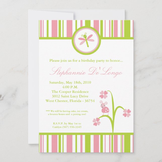 våren 5x7 buggar den insektra födelsedagsfest inbjudningar (Framsida)