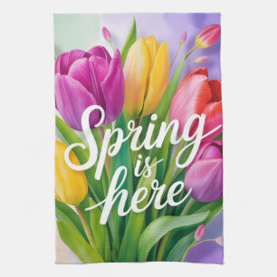 "Våren är här" Tulipbukettillustration Kökshandduk