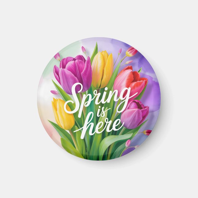 "Våren är här" Tulipbukettillustration Magnet (Framsidan)