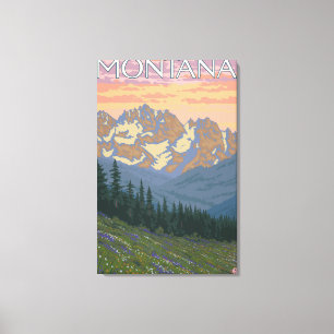 Våren FlowersMontanaVintage reser affischen Canvastryck