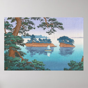 Våren regnar, Matsushima japansk waterscapekonst Poster