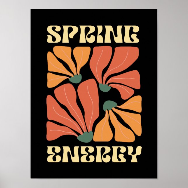 Vårenergins Retro Blommiga Design | Vintage Abstra Poster (Framsidan)