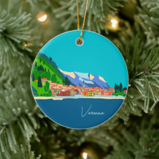 Varenna Lake Como Italien Illustration Resa Julgransprydnad Keramik
