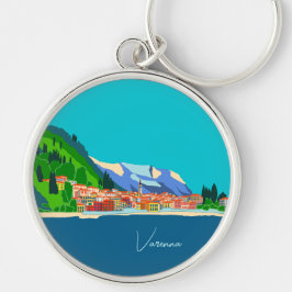 Varenna Lake Como Italien Illustration Resa Rund Silverfärgad Nyckelring