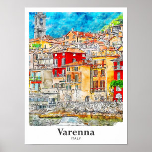 Varenna Lecco Italien Travel Watercolor Hand plock Poster