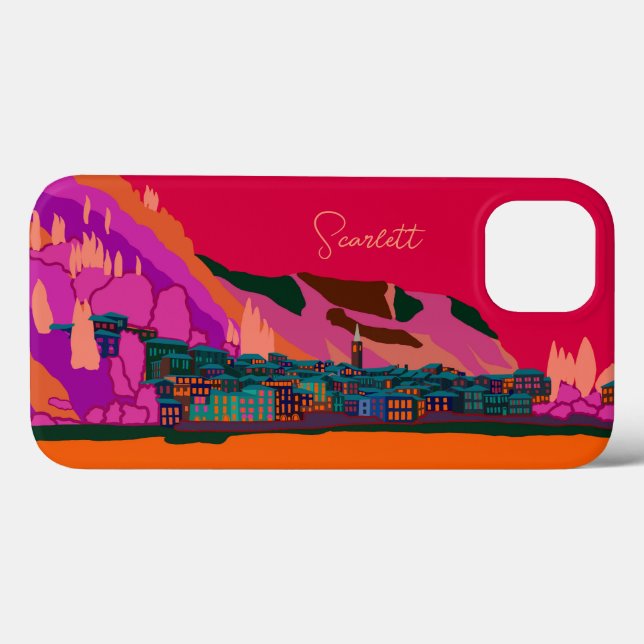 Varenna på natten Como Italien Illustration Resa (Baksida (horisontell))