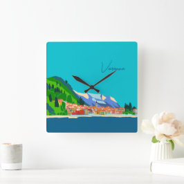 Varenna Sjö Como Italien Illustration Travel Fyrkantig Klocka