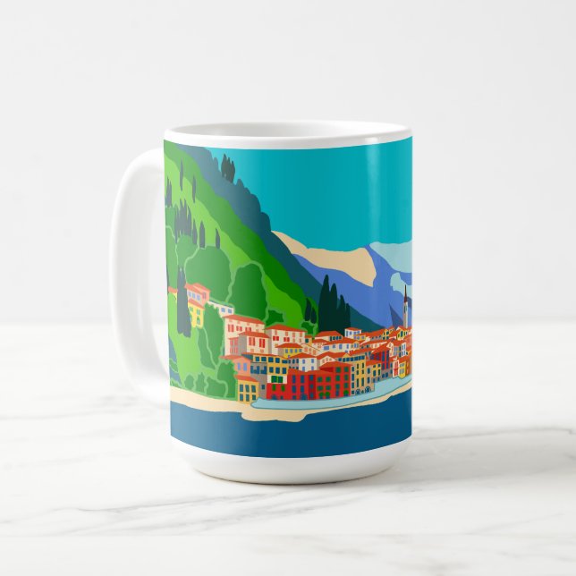 Varenna Sjö Como Italien Illustration Travel Kaffemugg (Framsida vänster)