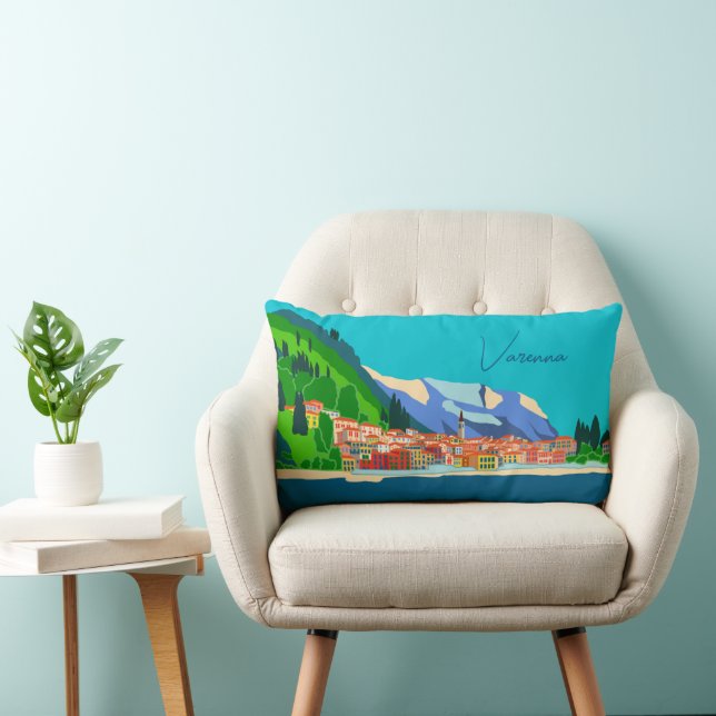 Varenna Sjö Como Italien Illustration Travel Lumbarkudde (Stol)