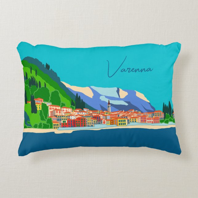 Varenna Sjö Como Italien Illustration Travel Prydnadskudde (Framsidan)