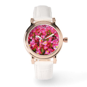 Vårens droppe: Rosa Begonia-blommor, Armbandsur