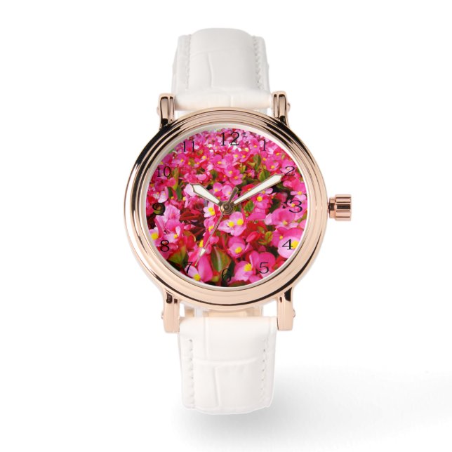 Vårens droppe: Rosa Begonia-blommor, Armbandsur (Framsida)