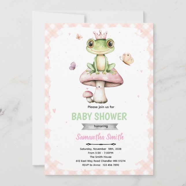 Vårens groda baby shower inbjudan (Framsida)