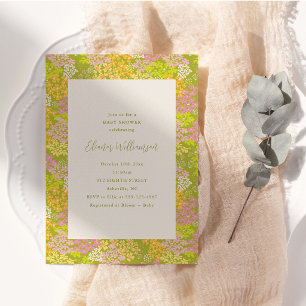 Vårens limegröna blommiga baby shower-inbjudan inbjudningar