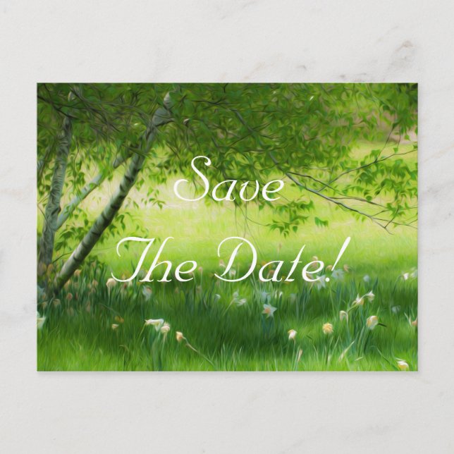 Vårens Narcisser Bröllop Spara Datumet Meddelande Vykort (Framsida)