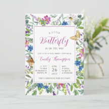 Vårens vilda blomma lilla fjäril baby shower