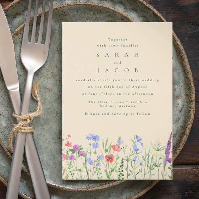 Vårens vilda blommor Boho trädgård bröllop Inbjudningar (Spring Wildflower Boho Garden Wedding Invitation)