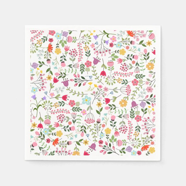 Vårens vilda blommor Bröllopsdusch Vit Bröllopsklä Pappersservett (Framsidan)
