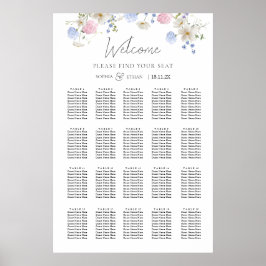 Vårens vilda blommor lila bröllops sittplatskarta poster