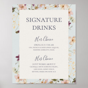 Vårens vilda blommor Ljusblå signaturdrycker Poster