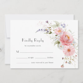 Vårens vilda blommor rosa vit bröllops-RSVP-kort Spara Datumet