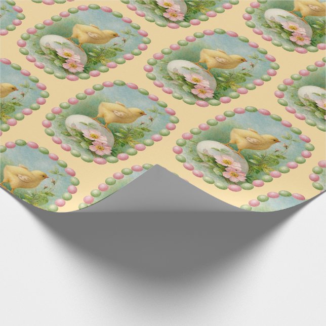 Vårfågel med pastellfärgad äggkant presentpapper (Hörn)