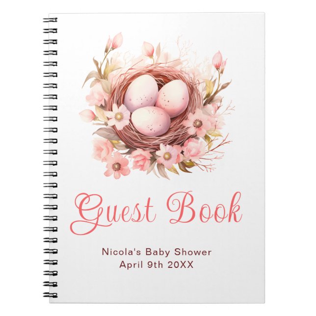 Vårfågelbo Baby Shower Gästbok Anteckningsbok (Framsidan)