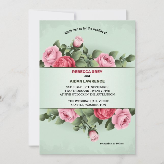 Vårfärgens rikedom Blommig rosa Grön Bröllop Inbjudningar (Framsida)