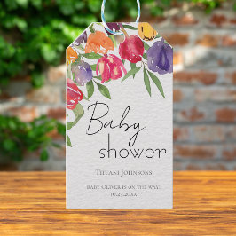 Vårfirande Tulpaner Baby Shower Presentetikett