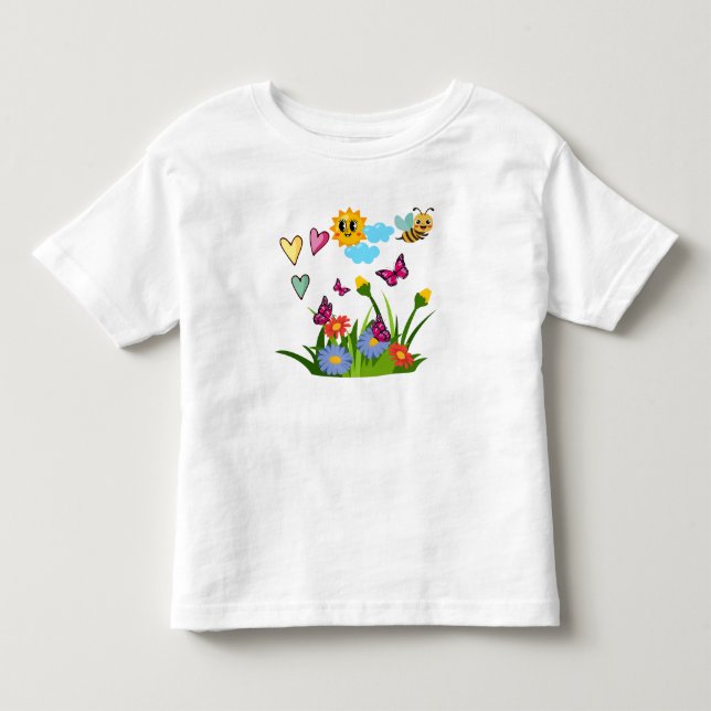 Vårfjäril Vildblomsäng T Shirt (Framsida)