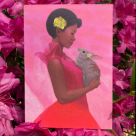 "Vårflicka med kanin." Greeting Card Kort
