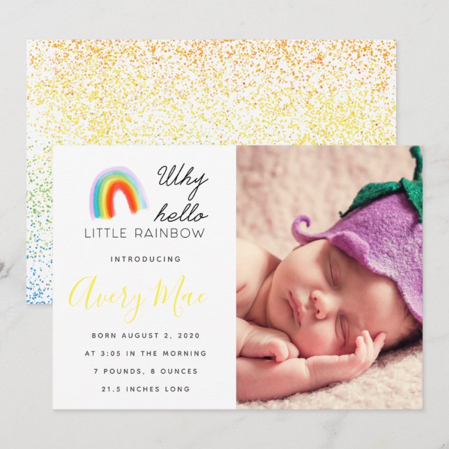 Varför Hej Little Rainbow baby Birth Notice? Inbjudningar (Fram/baksida)