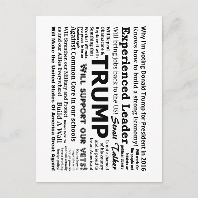 Varför jag röstar för Donald Trump Vykort (Framsida)