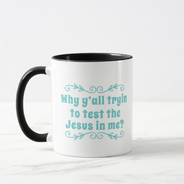 Varför ska du testa Jesus i mig? Kaffe Mugg (Vänster)