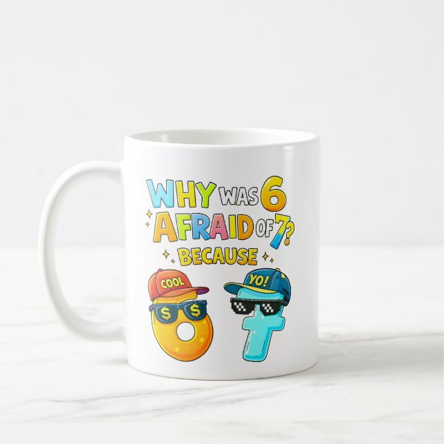 Varför var 6 rädd för 7 Rolig matematikdesign Kaffemugg (Vänster)