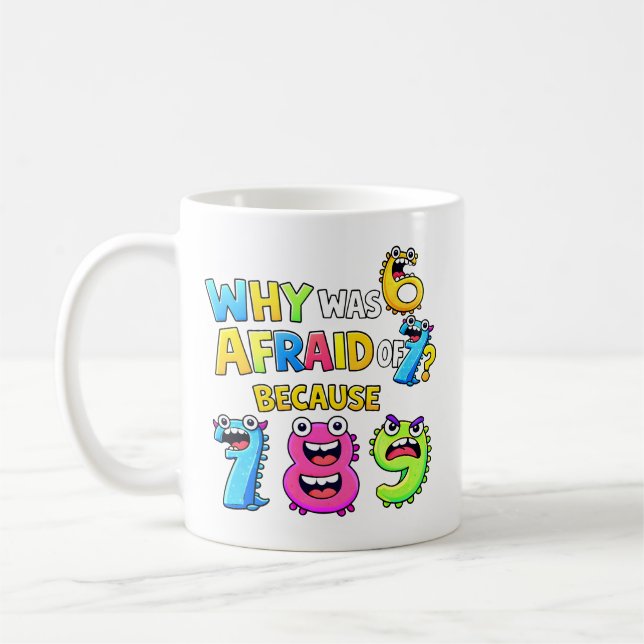 Varför var 6 rädd för 7 Rolig matematikdesign Kaffemugg (Vänster)