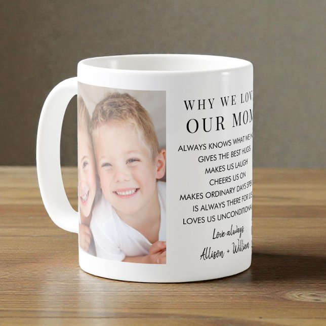 Varför vi älskar mamma Foto Kaffemugg (Why We Love Mom Photo Coffee Mug)