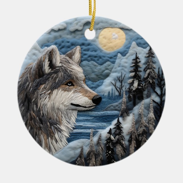 Varg 3D Chirstmas Animal Julgransprydnad Keramik (Framsidan)