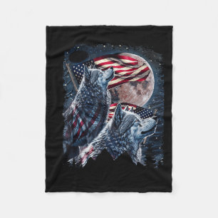 Varg 4:e juli Amerikanska Flagga Howling Vargar un Fleecefilt