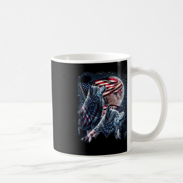 Varg 4:e juli Amerikanska Flagga Howling Vargar un Kaffemugg (Höger)