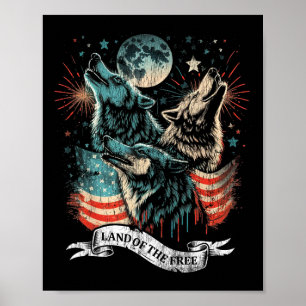 Varg 4 juli Amerikanska Flagga Howling America Moo Poster