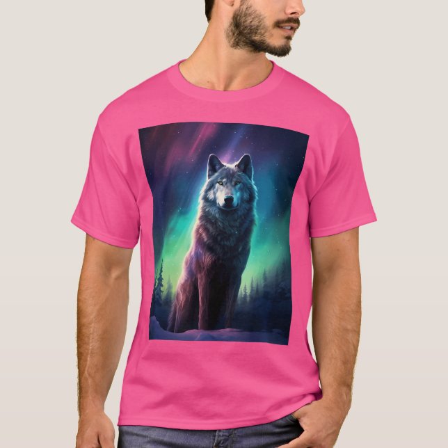 Varg Alaska Northern Light Aurora Borealis T Shirt (Framsida)