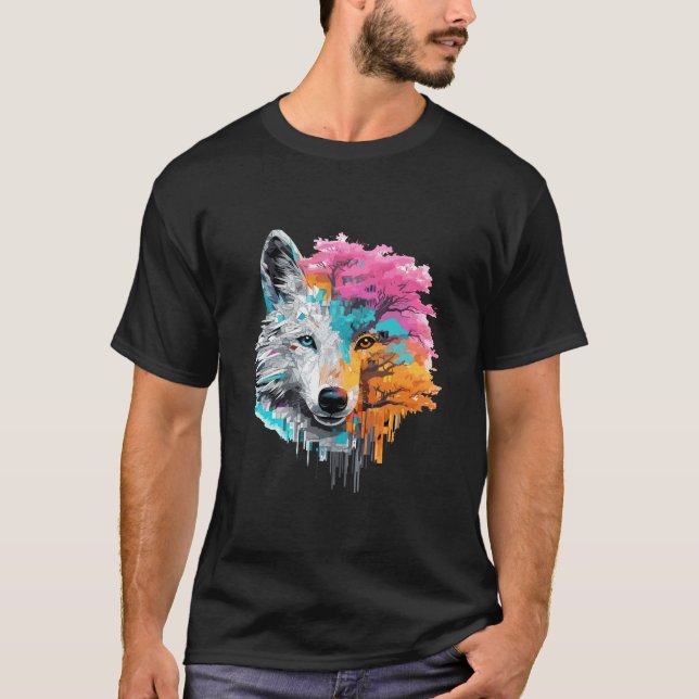 Varg Alpha Animal World Predator Vild Natur Art T Shirt (Framsida)