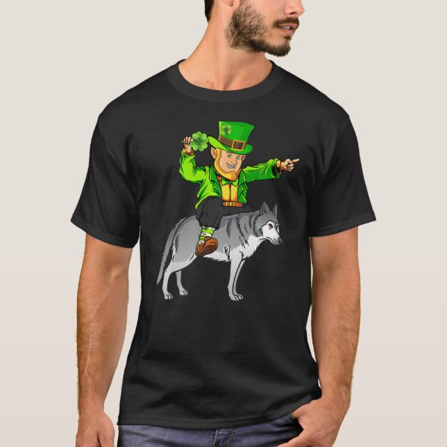 Varg Älskare Leprechaun Riding Varg St Patrick S D T Shirt (Framsida)