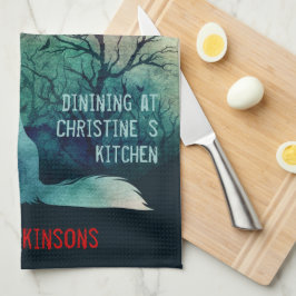 Varg älskare mörk teal estetisk anpassningsbar kökshandduk