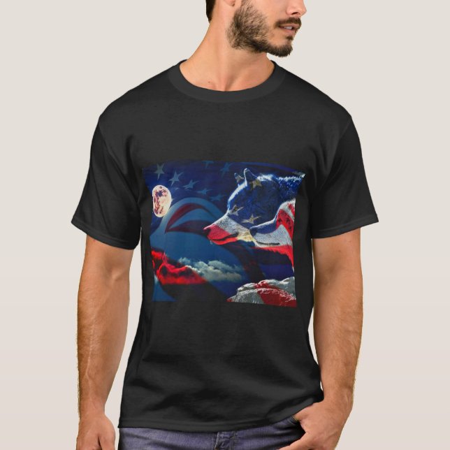 Varg American Flagga Full Moon T Shirt (Framsida)